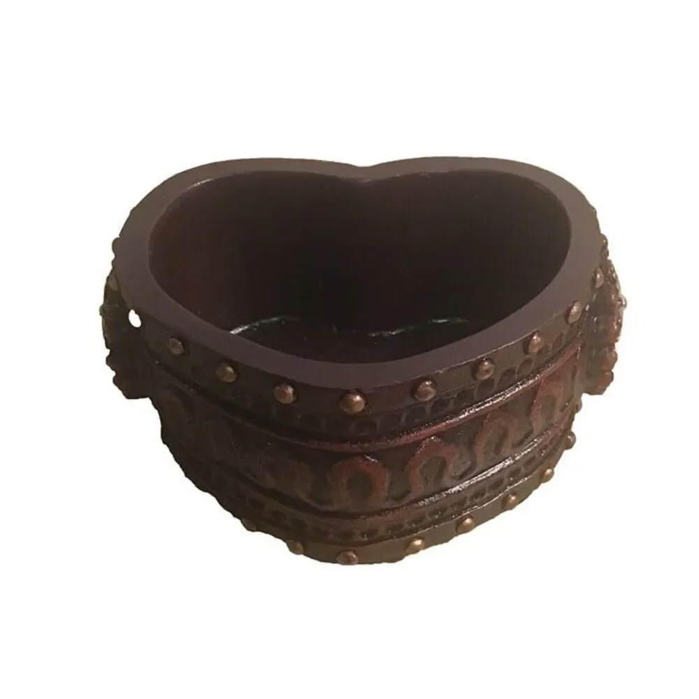 Vintage Gothic Heart Trinket Box Studded Brown Resin Decorative Jewelry Dish